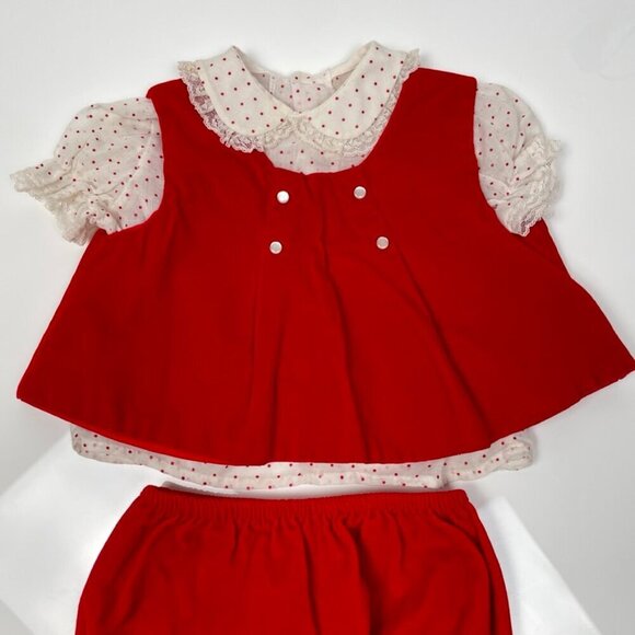 VTG 3 piece Toddler Christmas Set w/ Polka dot blouse, velvet bloomers & vest - Picture 3 of 12